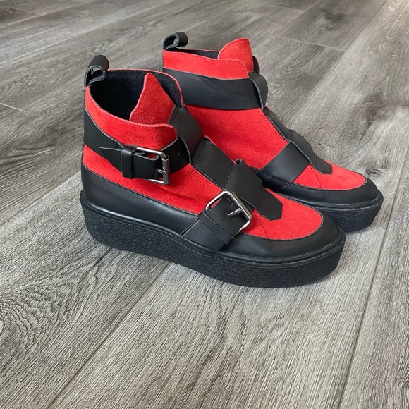 Free People Shoes - New Free People Collection Cortina Red And Black Platform Ankle Boots | Size 37